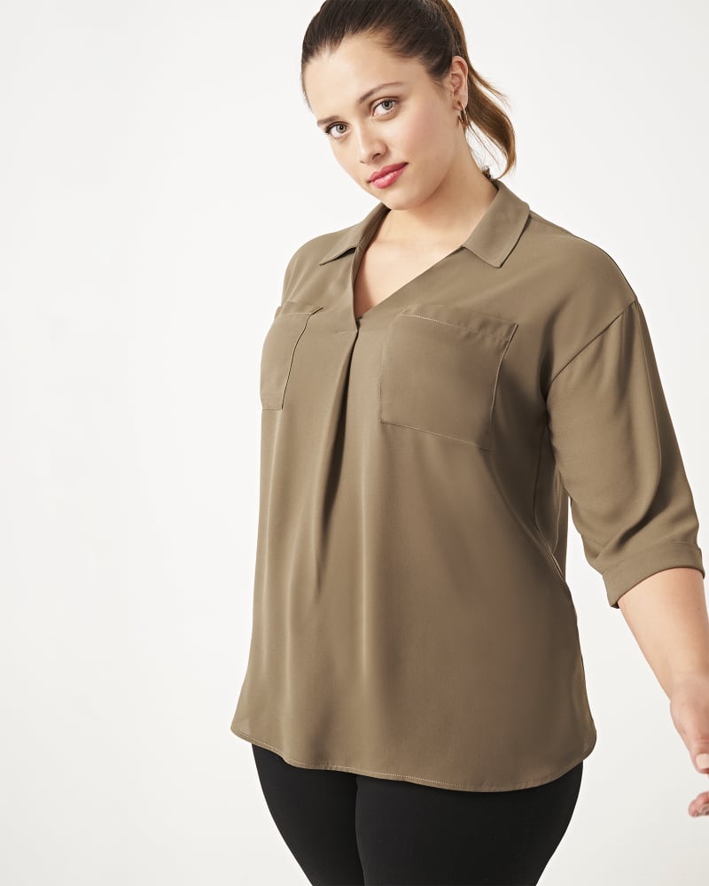 Front of plus size Sylvia Three-Quarter Sleeve Top by Ryan Wylde | Dia&Co | dia_product_style_image_id:161077